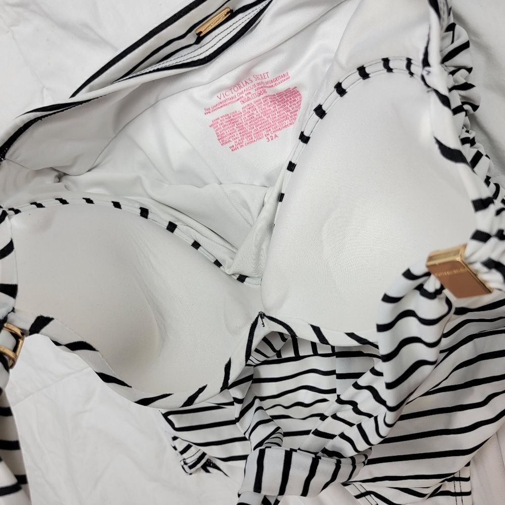 Victoria's Secret White Swimsuit with Black‎ Stripes Women's Size 32A XS - Picture 8 of 9